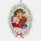 Aquarellkarpfen, Heilige Beeren und grüne Blätter Ornament Karte (Links)