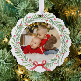 Aquarellkarpfen, Heilige Beeren und grüne Blätter Ornament Karte