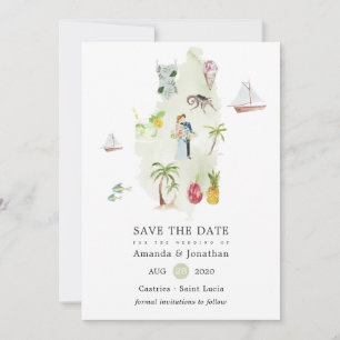 Aquarellkarte der Destination-Hochzeit auf Saint L Save The Date