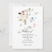 Aquarellkarte der griechischen Hochzeit in Urlaubs Einladung (Vorderseite)