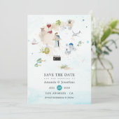 Aquarellkarte der griechischen Hochzeit in Urlaubs Save The Date (Stehend Vorderseite)