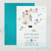 Aquarellkarte der griechischen Hochzeit in Urlaubs Save The Date (Vorne/Hinten)