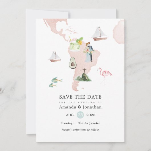 Aquarellkarte der Hochzeit in Urlaubsort Rio Save The Date (Vorderseite)