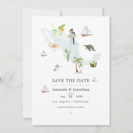 Aquarellkarte der mexikanischen Hochzeit in Urlaub Save The Date (Vorderseite)