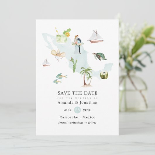 Aquarellkarte der mexikanischen Hochzeit in Urlaub Save The Date (Stehend Vorderseite)