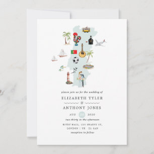 Aquarellkarte der portugiesischen Hochzeit in Urla Einladung