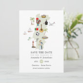 Aquarellkarte der portugiesischen Hochzeit in Urla Save The Date (Stehend Vorderseite)