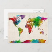 Aquarellkarte der Weltkarte Postkarte (Vorne/Hinten)
