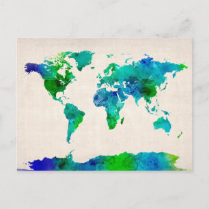 Aquarellkarte der Weltkarte Postkarte
