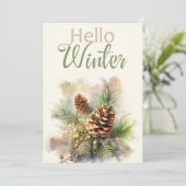 Aquarellkarte mit Kiefernästen, Kegel Einladung (Stehend Vorderseite)