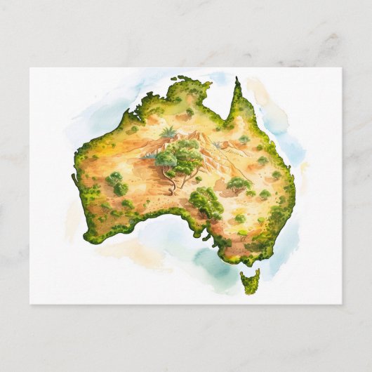 Aquarellkarte von Australien Postkarte (Vorderseite)