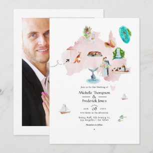 Aquarellkarte von Australien Zielort Hochzeit Einladung