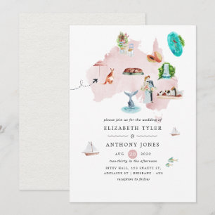 Aquarellkarte von Australien Zielort Hochzeit Einladung