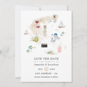 Aquarellkarte von Griechenland für eine Destinatio Save The Date