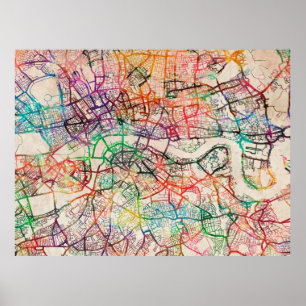 Aquarellkarte von London Poster