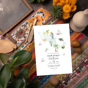 Aquarellkarte von Mexiko Hochzeit in Urlaubsort Fo Einladung