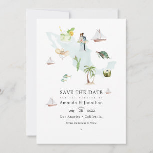 Aquarellkarte von Mexiko Hochzeit in Urlaubsort Fo Save The Date
