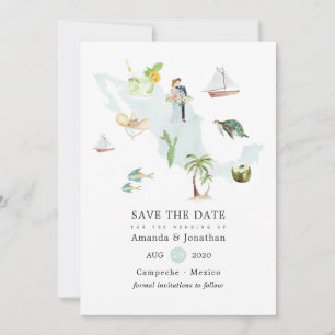 Aquarellkarte von Mexiko Zielort Hochzeit Save The Date