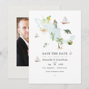 Aquarellkarte von Mexiko Zielort Hochzeitsfoto Save The Date