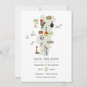 Aquarellkarte von Portugal für eine Hochzeitsdesti Save The Date