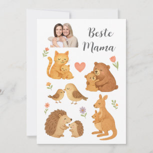 Aquarellkarte zum Muttertag- Tiermotive- Mama Kind Feiertagskarte
