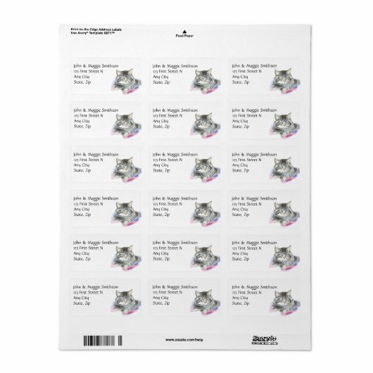 Aquarellkarton Katze Tieradresse Adressaufkleber (Vorne)