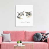Aquarellkat Artwork - Twin Feline Portrait Leinwanddruck (Insitu (Wohnzimmer))