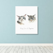 Aquarellkat Artwork - Twin Feline Portrait Leinwanddruck (Insitu (Holzboden))