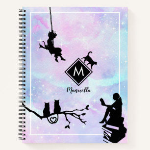 Aquarellkat und Girls Monogram Notebook Notizblock