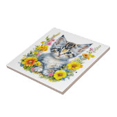 Aquarellkätzchen in Gelb und Rosa Blume Fliese (Seite)