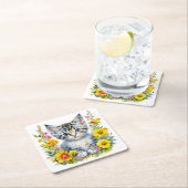 Aquarellkätzchen in Gelb und Rosa Blume Rechteckiger Pappuntersetzer (Vor Ort)