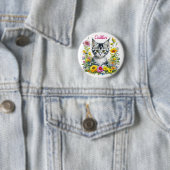 Aquarellkätzchen in gelben Blumen Personalisiert Button (Beispiel)