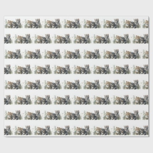 Aquarellkätzchen in Wildblumen Geschenkpapier (Flach)