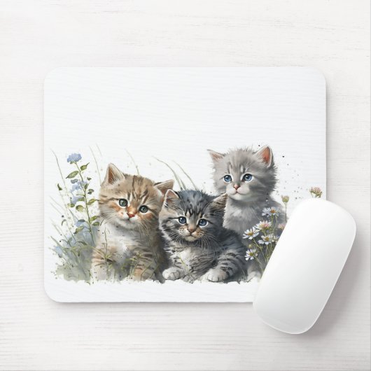 Aquarellkätzchen in Wildblumen Mousepad (Mit Mouse)