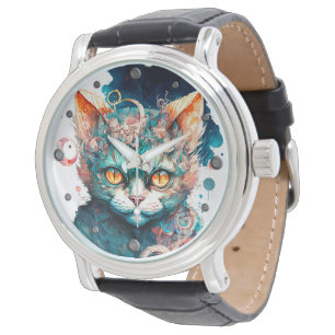 Aquarellkatze im Steampunkstil Armbanduhr