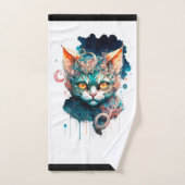 Aquarellkatze im Steampunkstil Badhandtuch Set (Handtuch)