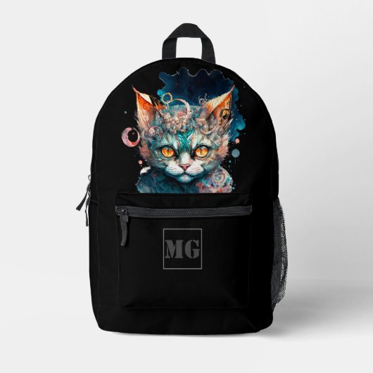 Aquarellkatze im Steampunkstil Bedruckter Rucksack (Vorderseite)