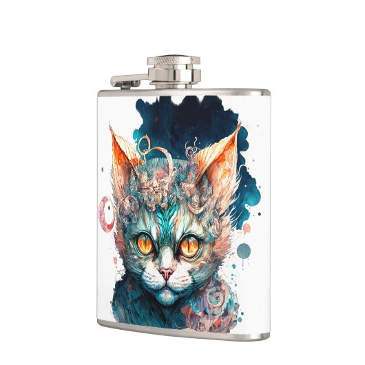 Aquarellkatze im Steampunkstil Flachmann (Links)