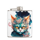 Aquarellkatze im Steampunkstil Flachmann (Vorderseite)