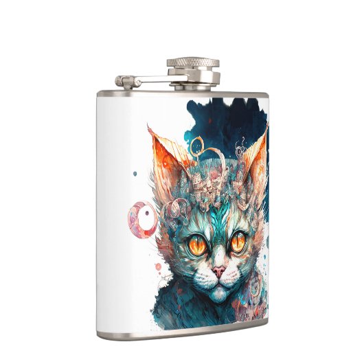 Aquarellkatze im Steampunkstil Flachmann (Rechts)