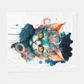 Aquarellkatze im Steampunkstil Fleecedecke (Vorderseite (Horizontal))