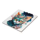 Aquarellkatze im Steampunkstil Fliese (Seite)