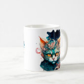 Aquarellkatze im Steampunkstil Kaffeetasse (VorderseiteRechts)