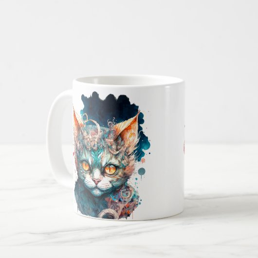 Aquarellkatze im Steampunkstil Kaffeetasse (Vorderseite Links)