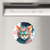 Aquarellkatze im Steampunkstil Magnet (In Situ (Geschirrspüler))