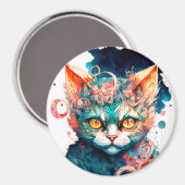 Aquarellkatze im Steampunkstil Magnet (Vorderseite/Rückseite)