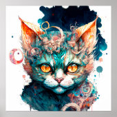 Aquarellkatze im Steampunkstil Poster (Vorne)