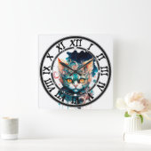 Aquarellkatze im Steampunkstil Quadratische Wanduhr (Zuhause)