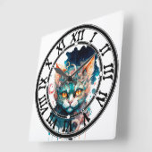 Aquarellkatze im Steampunkstil Quadratische Wanduhr (Winkel)