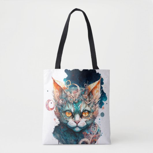 Aquarellkatze im Steampunkstil Tasche (Vorderseite)